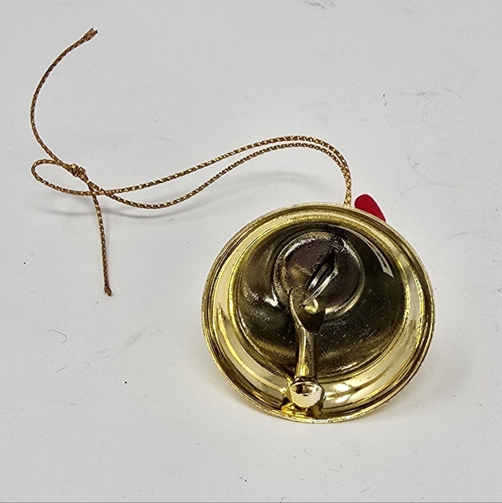 Vintage brass bell and fabric stocking ornament Japan holiday décor - Picture 4 of 7